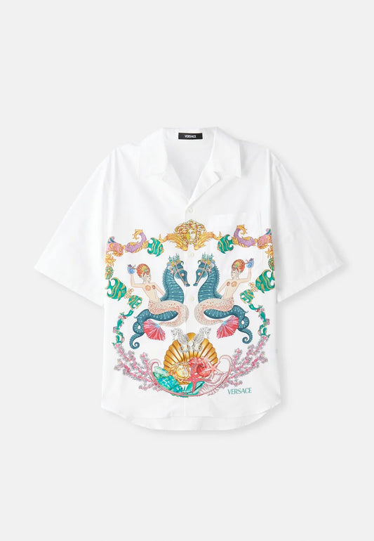 Versace Coral Theatre Crest Print Shirt