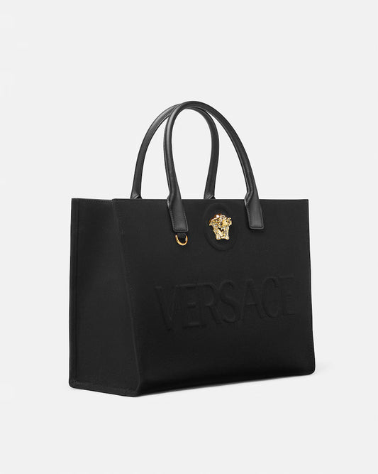Versace La Medusa Large Canvas Tote Black