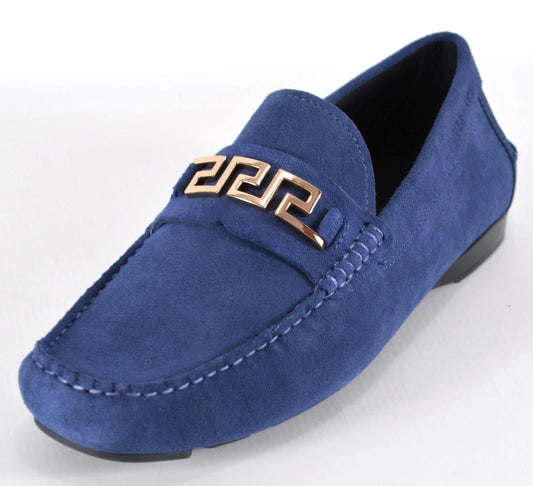 Versace Men's Blue Suede Greca Drivers Loafers