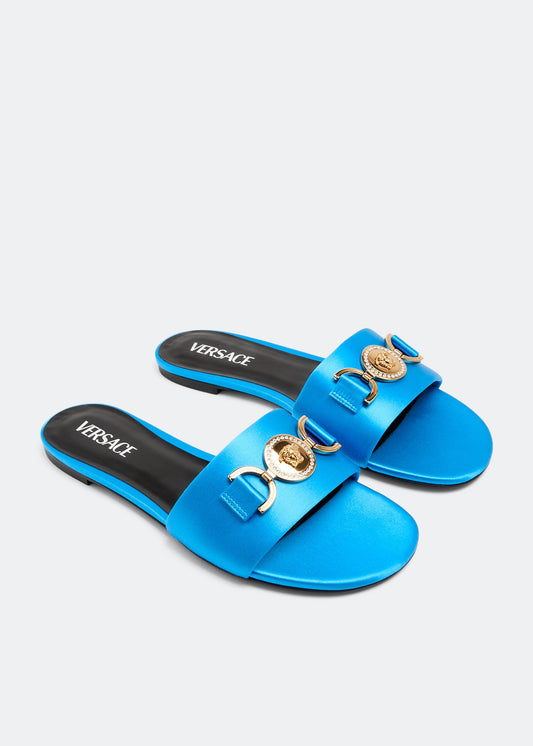 Versace Medusa 95 Satin Slides in Blue