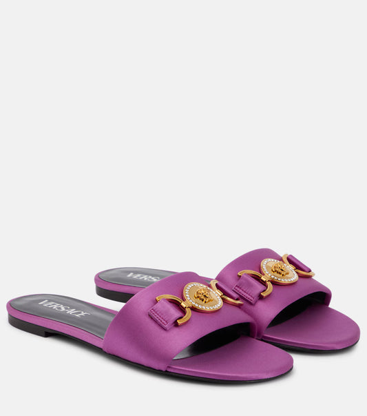 Versace Medusa 95 Satin Slides in Purple