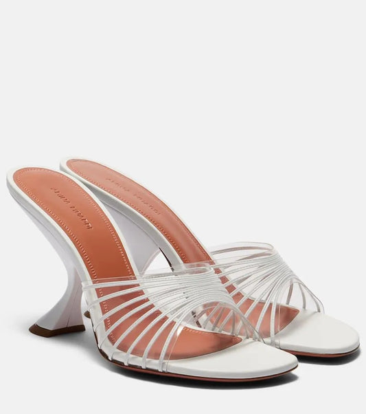Amina Muaddi Lupita Glass Strappy Mule — White