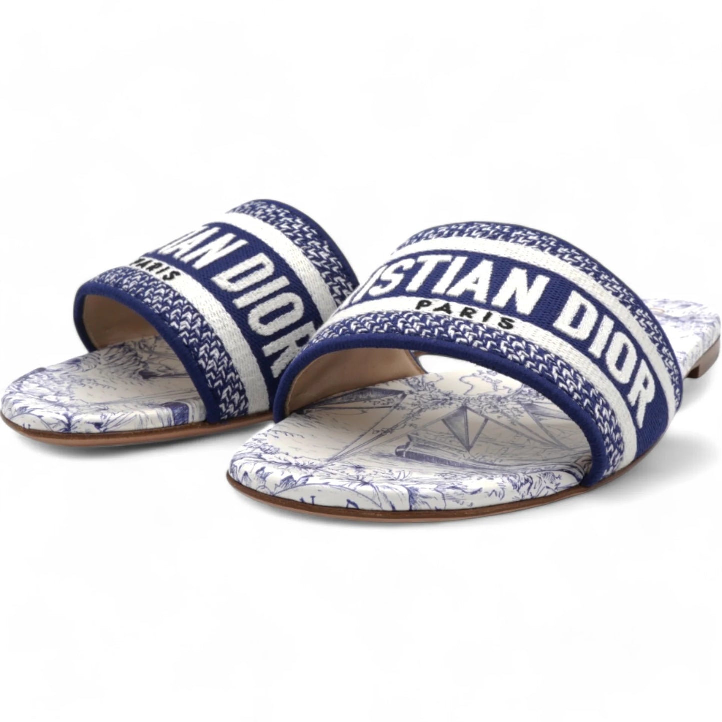 Dior Dway Slide — Navy Embroidered Stripe