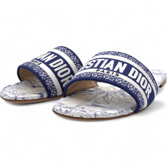 Dior Dway Slide — Navy Embroidered Stripe