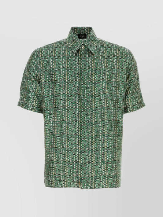 Fendi FF Jacquard Short-Sleeve Shirt — Green