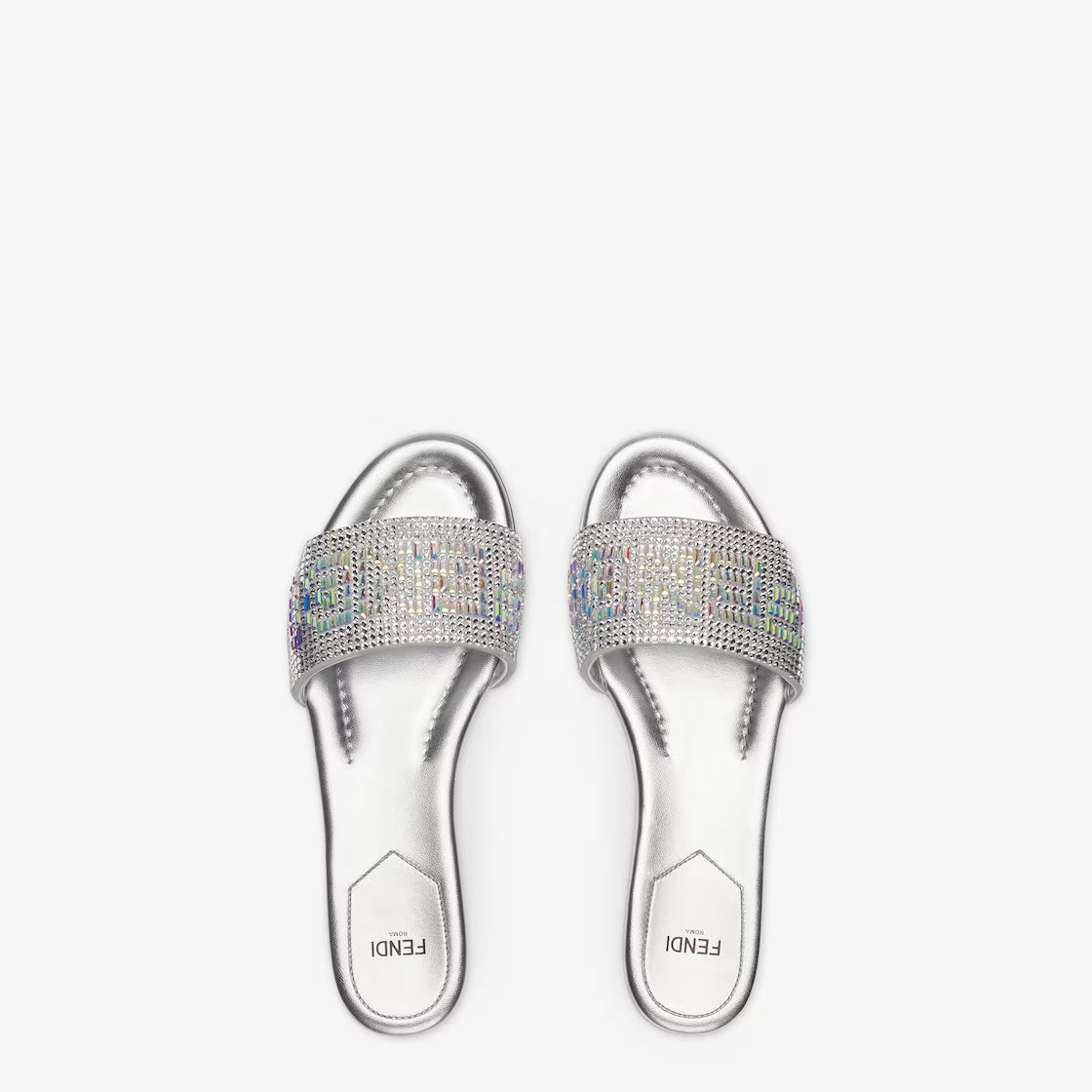 Fendi Baguette Crystal-Embellished Leather Slides