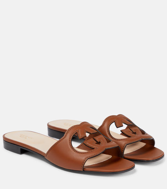 Gucci Interlocking Cutout Leather Slide Sandals