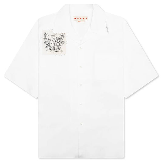 Marni Printed and Mended Patch Shirt — Lily White