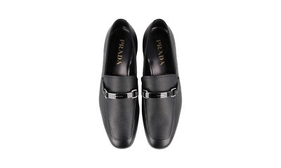 Prada Saffiano Leather Loafer with Bar Detail in Black