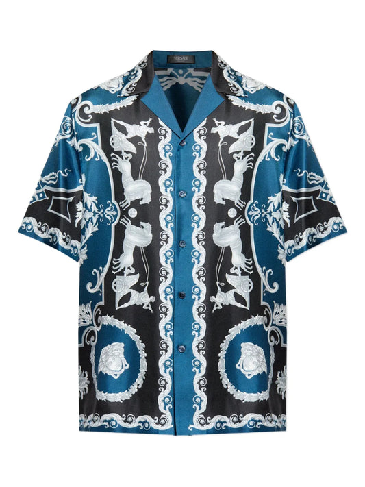 Versace Barocco Medusa Silk Twill Bowling Shirt